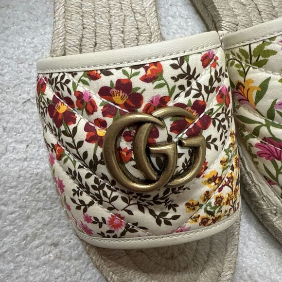 GUCCI Women’s GG Marmont Espadrilles Slide Sandals Quilted Printed Canvas - Picture 3 of 7